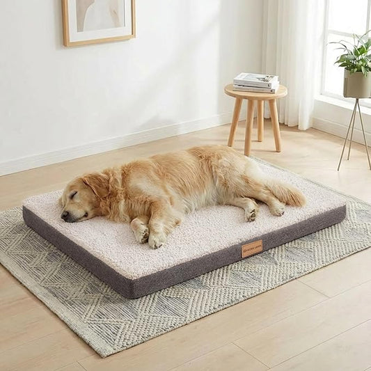 Patas Lague Orthopedic XL Dog Bed Large Sized Dog 42''X28'', Soft Waterproof Egg Crate Foam Large Pet Crate Beds Mat with Removable Washable Cover and Non-Slip Bottom, Ivory