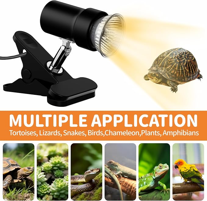 GOZILLA Reptile Heat Lamp, 360°Rota-Table Turtle Light with 25W+50W UVA/UVB Reptile Light Bulbs, Turtle Lamp for Reptile and Amphibian Tanks, Terrariums and Cages.（Black）