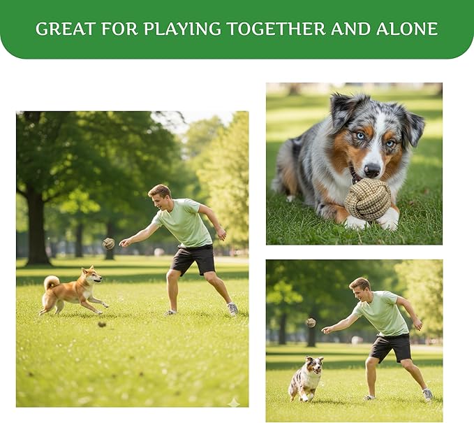Natural Hemp Dog Rope Toy, Durable Chew and Tug Toy for Medium and Large Dogs, Biodegradable Dental Cleaning Pet Toy (Ball)