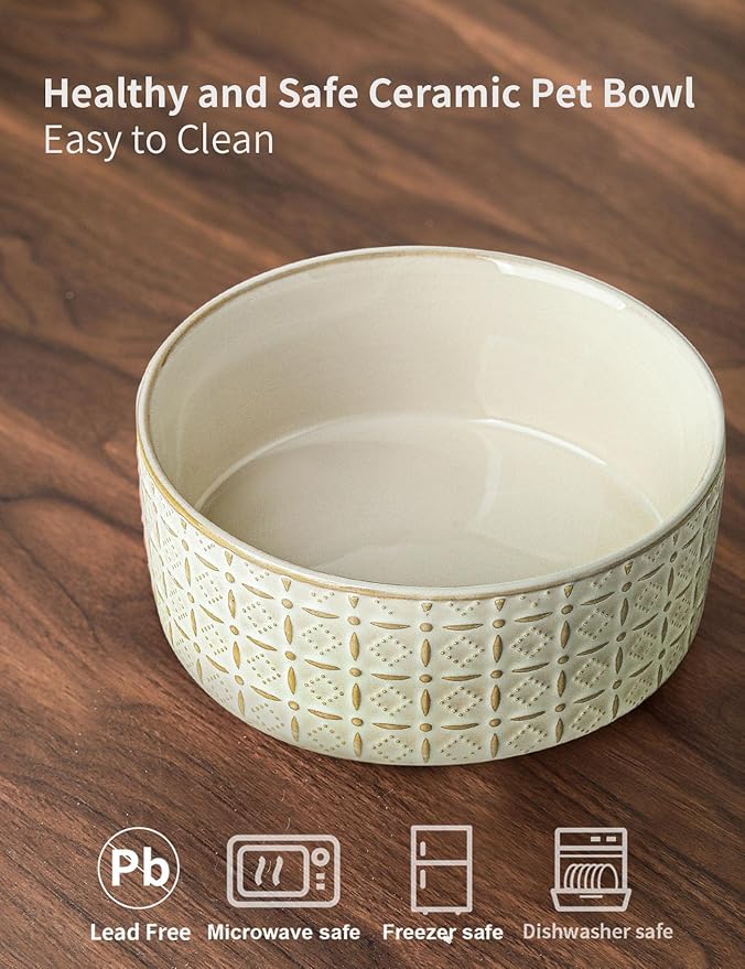 Ceramic Dog Bowls, Dog Food Bowls Water Bowl, 6.5inch Dogs Dishes for Middle and Small Size Dogs, Puppy Plates for Food, White