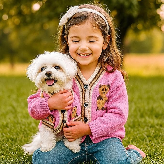 ABRRLO Small Dog Sweaters Cute Bear Dog Cardigans Clothes for Small Medium Dogs Boy Girl Puppy Cat Knitting Cardigan Outfits Dogs Winter Coats Warm Pet Doggy Clothes Soft Knitwear (Pink, Medium)