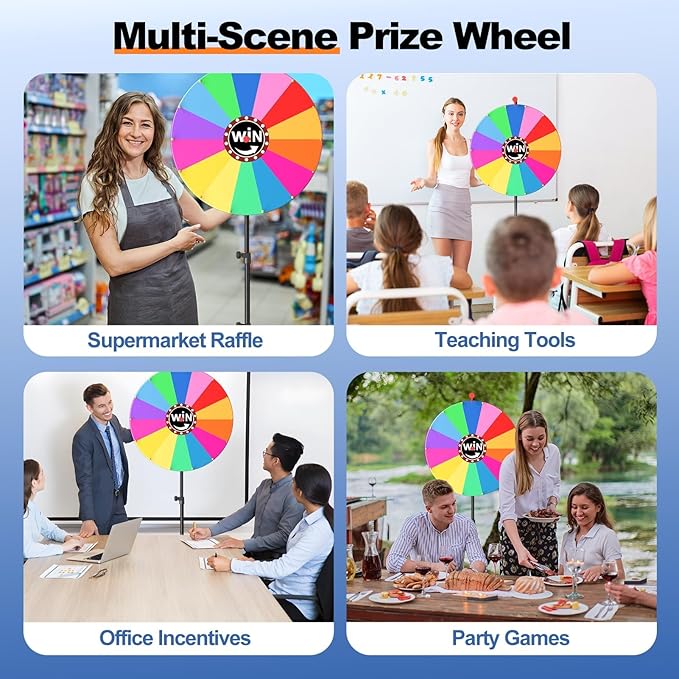 EMART 24-inch Spinning Prize Wheel, 14 Colors Adjustable 34"-60" Spin Doodle Game Spinner with Folding Tripod Stand for Party, Trade Show, Family with Portable Bag