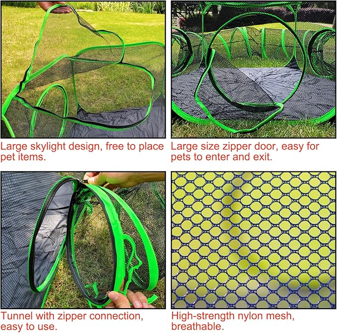 Small Animal Playpen Guinea Pig Hedgehog Cage Rabbit Cage with Fun Surround Tunnel Breathable & Transparent Pop Open Exercise Yard Fence with Top Cover Anti Escape
