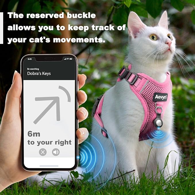 Cat Harness and Leash for Walking, The Upgrade Can be Adjusted in Four Directions and Breathable Cat Harness for Anti Escape that can be Fitted and Positioned, Reflective Strips Harness, Pink, M