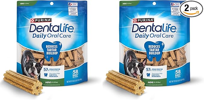Dentalife Daily Oral Care Dog Treats for Small Dogs 5-20 lbs.,Chewy Dental Treat to Freshen Breath and Fight Tartar,Chicken Flavor,17.1 oz.,58 Chews - 58 ct. Pouch,(Pack of 2)