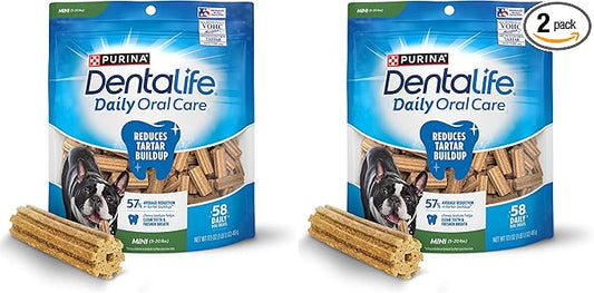 Dentalife Daily Oral Care Dog Treats for Small Dogs 5-20 lbs.,Chewy Dental Treat to Freshen Breath and Fight Tartar,Chicken Flavor,17.1 oz.,58 Chews - 58 ct. Pouch,(Pack of 2)