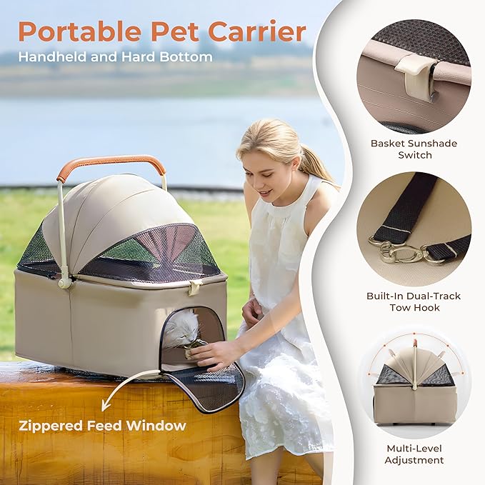 Dog Cat Stroller for Small & Medium Pets up to 55 lbs, Foldable Pet Stroller with Detachable Carrier, 4 Swivel Wheels, Adjustable Handle & Canopy