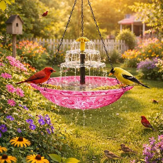 Solar Cascade Hanging Bird Bath Fountain, 2026 New Outdoor Hanging Bird Bath with Solar Fountain, Large Humming Birds Baths Fountains, with Solars Pump & Glass Bowl, for Outdoor, Gardens (#5)
