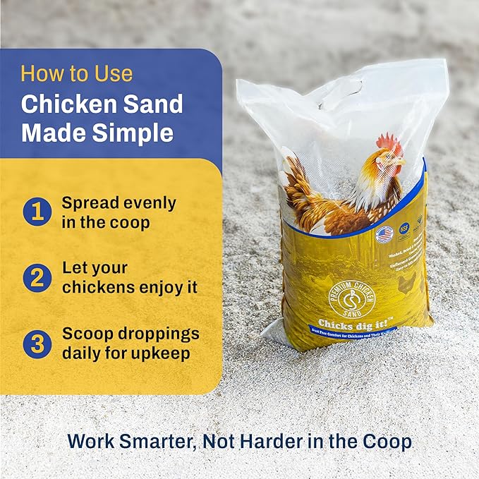 Premium Chicken Sand 50 lbs – Dust-Free, Odor-Control Bedding for Chicken Coops, Nesting Boxes, and Runs – Natural Poultry Litter