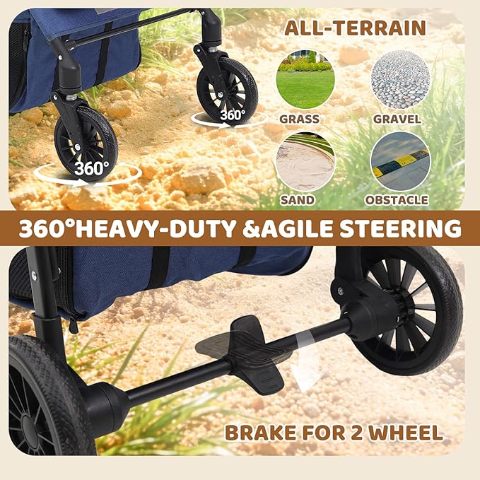 All-Terrain Pet Stroller for 2 Small Dogs/Cats, Heavy Duty 4-Wheel Dog Stroller for Medium Dogs up to 20 lbs, Foldable Pet Pram with Storage Basket, Cup Holder, Adjustable Handle & Weatherproof Cover