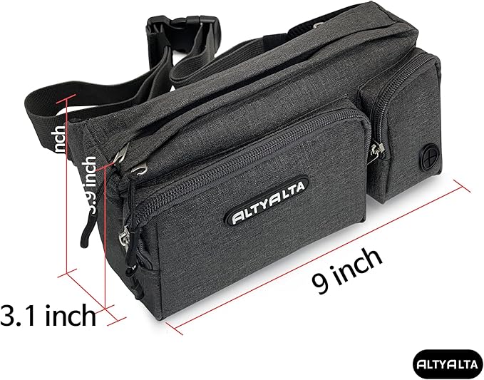 EZ Dog Walking Fanny Pack, Dog Training Treat Pouch, Easy for Walking with Dogs, Belt Bag with 6 Pockets and Waste Bag Dispenser