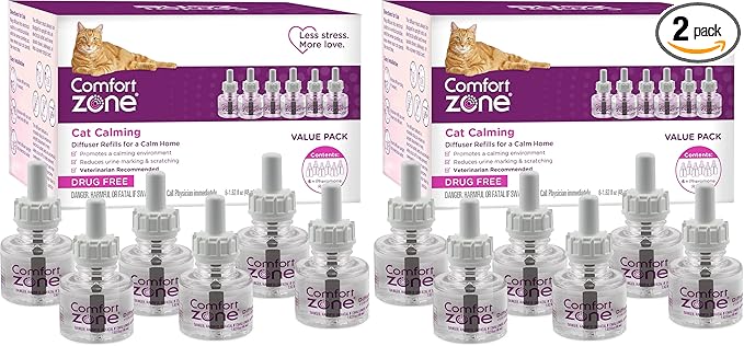 COMFORT ZONE Cat Calming Diffuser Refill – Cat Calming Pheromone Refills Help Reduce Anxiety, Stress, Scratching, Urine Marking, Aggression, (30-Day Refills, 180-Day Supply), (Pack of 12)