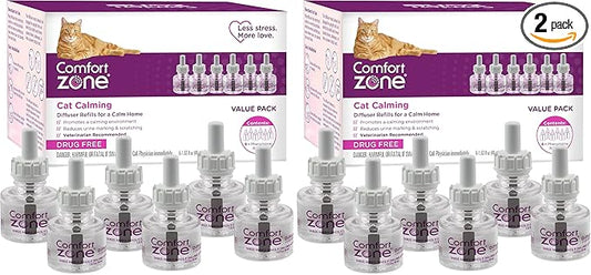 COMFORT ZONE Cat Calming Diffuser Refill – Cat Calming Pheromone Refills Help Reduce Anxiety, Stress, Scratching, Urine Marking, Aggression, (30-Day Refills, 180-Day Supply), (Pack of 12)