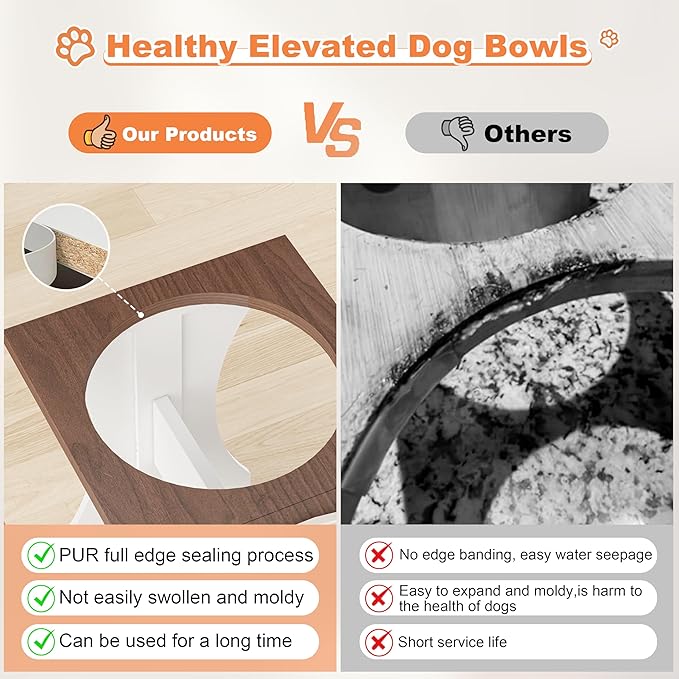 Piskyet Elevated Dog Bowls,Farmhouse Dog Bowls Stand, Raised Dog Bowl with 2 Stainless Steel Wooden Dogs Bowls,7 Cups 11''H_55 oz Bowl-Farmhouse Style