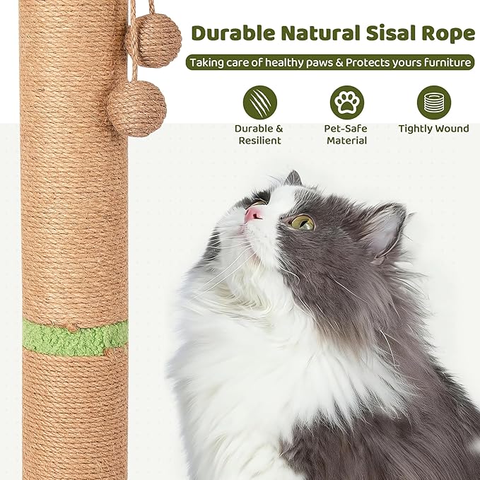 Cat Scratching Post, Famifit 39" Nature Sisal Cat Scratch Post for Indoor Cats, Large Cat Scratcher with Cat Toy Mouse Hole & Interactive Wooden Ball for Kittens Adults Cats