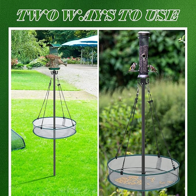 LemonRoad 2 Sets Bird Seed Catcher for Outdoors Feeder 20'' Wild Bird Feeding Tray Hanging Platform Feeding Hoop with Holes Fits 1'' Pole Seed Catcher for Finch Garden Backyard