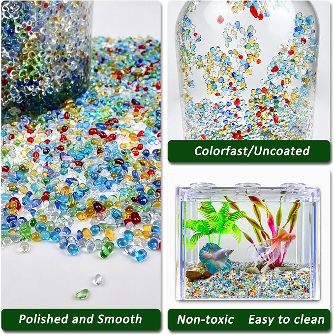 BXI 2.2 Lbs Small Aquarium Substrate Gravel Sand, Polished Smooth Fish Tank Gravel, Colorfast Uncoated Oceanic Mix Decorative Stones, Sea Glass for Vase Fillers, Fairy Garden, Potted Plants