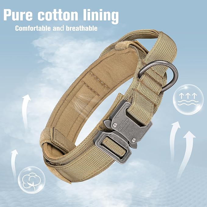 HYDEME Tactical Dog Collar Adjustable Nylon Collar with Control Handle and Heavy Metal Buckle for Medium and Large Dogs, with Patches&Airtags Case&Poop Bag Dispenser&Portable Bowl. (M, Brown)