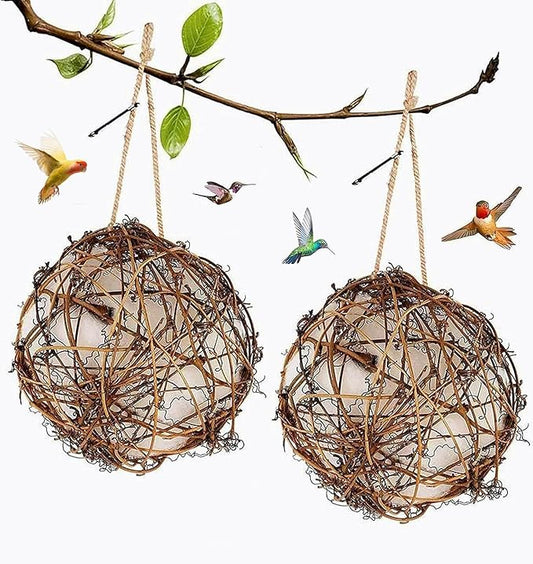 Toddmomy 2Pcs Bird Nest Material Balls Hanging Outdoor Hummingbird Nesting House 3.14In for Outside Garden and Backyard Birding