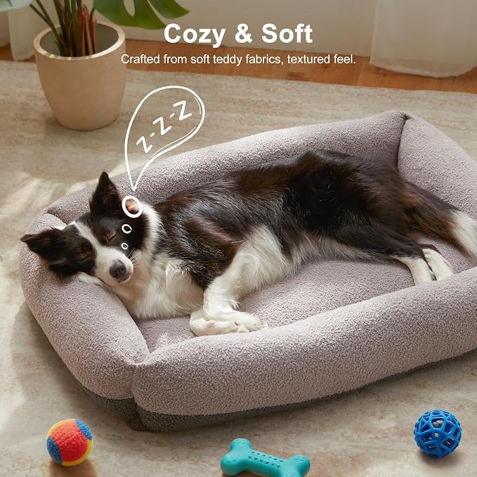 FURTIME Washable Dog Bed Extra Large Sized Dogs, Washable Comfy Fluffy XL Dog Bed, Removable Zipper Cover Machine Wash, Soft Sleeping Bed Durable Pet Cuddler with Anti-Slip Bottom, 42"x30"x8", Grey