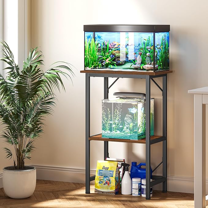 Snughome 10 Gallon Fish Tank Stand, Aquarium Stand 2-Tier Storage Shelves, Heavy Duty Terrarium Stand for Home Office Fish Tank Shelf, 20.47" L x 11.02" W x 30.7" H, Rustic Brown