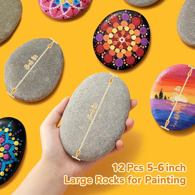 Simetufy 12Pcs 5-6 Inch Extra Large Rocks for Painting Flat Painting Rocks | for Mandala, Smooth Stones for Art & Crafts, Kindness Stone, DIY Home Decoration