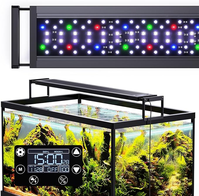 SEAOURA 24/7 LED Aquarium Light for Fish Tank Plant with Timer 24-30 Inch | Fish Tank Light for Plants, Auto On Off with Timer, 9 Colors, Adjustable Brightness, Daylight & Moonlight, DIY and Weather