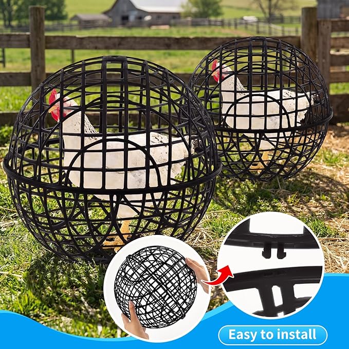 AceOrbit 3 Pcs Chicken Balls Cage 2025 Chicken Orb Ball Cage to Free Range Rolling Movable Poultry Coop Ball, Mobile Safety Globe Cages for Pigeons Rabbits Ducks Outside Roaming (11.02 Inch,Black)
