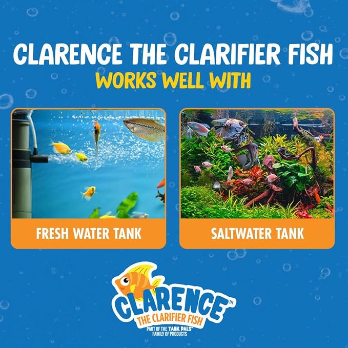 Clarence the Clarifier Fish - 1 pk, Purple - Aquarium Treatment, Clear Cloudy Fresh-Saltwater, Fish-Plant Safe, 10gal Tank Maintenance Each | Fish-shaped filter media, fresh & saltwater safe, controls ammonia & phosphate, up to 60 days per 10 gal
