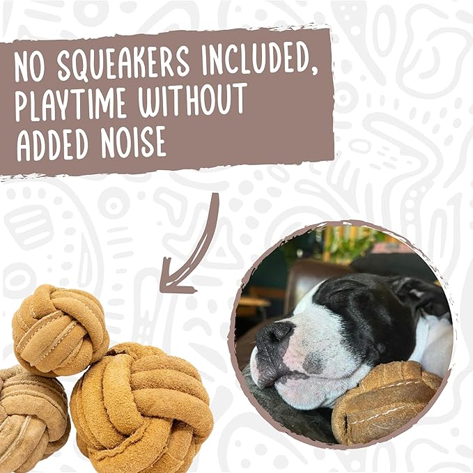 HuggleHounds Huggle-Hide Knotted Bone - Leather Dog Toys for Aggressive Chewers, Interactive for Small or Large Breeds, Tough & Durable - Knotted Leather Ball, Large