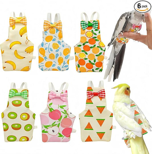 6Pcs Bird Diapers Bird Harness Flight Suits Diapers Reusable Parrot Nappy with Waterproof Inner Layer Washable Cute Urine Wet Suit Costume for Cockatiel Conure Budgie Macaw Parakeet,L