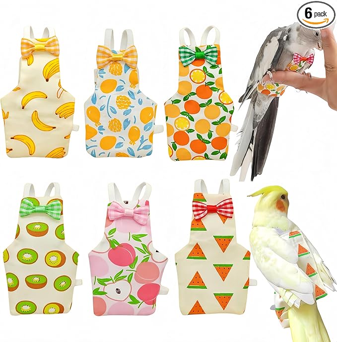 6 Pcs Bird Diapers Bird Harness Flight Suits Diapers Reusable Parrot Nappy with Waterproof Inner Layer Washable Cute Urine Wet Suit Costume for Cockatiel Conure Budgie Macaw Parakeet, S