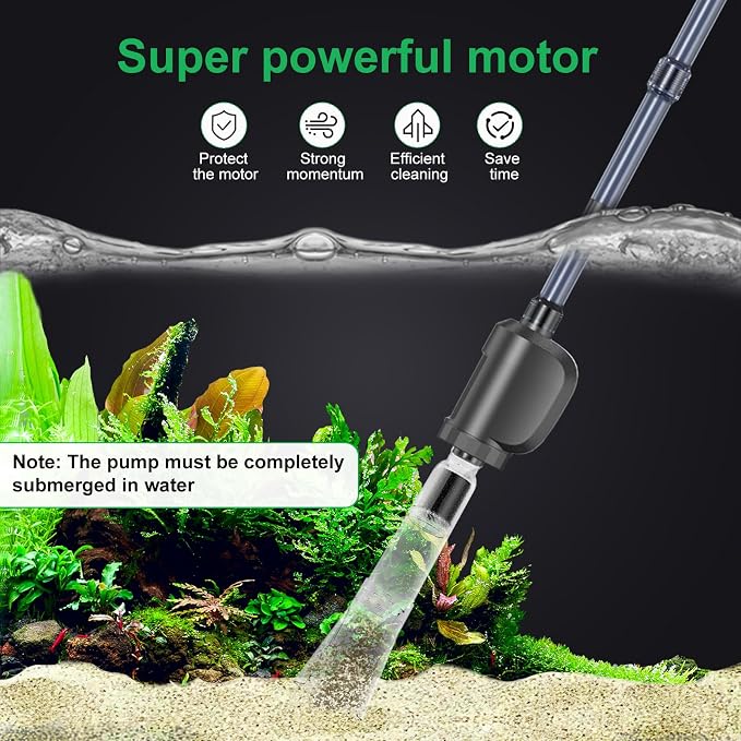 Electric Aquarium Gravel Cleaner, 36W 580 GPH Water Changer and Filter | Adjustable flow, 15 cm telescopic tube, 1.5 m hose, reusable sponge, low-water cleaning, and tool-free assembly