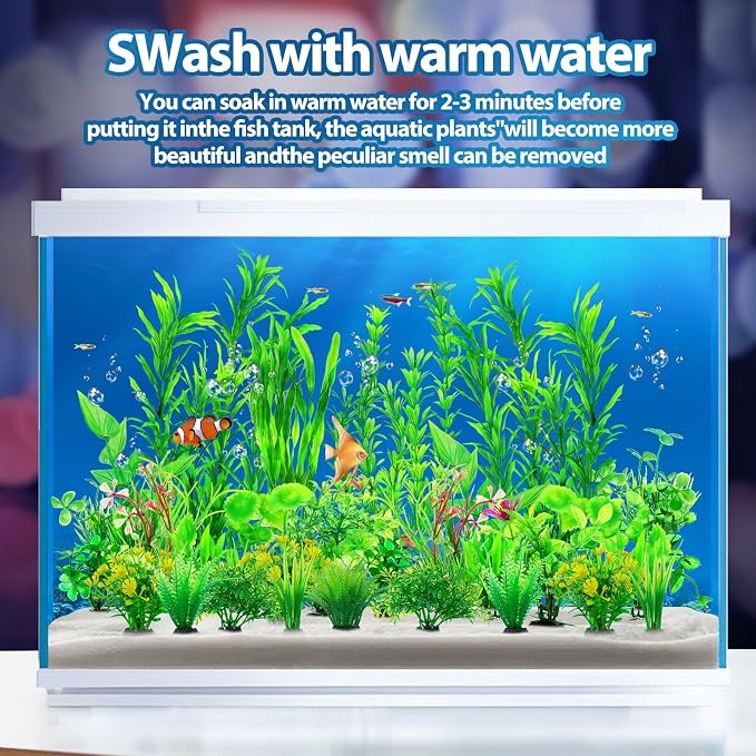 CousDUoBe 30pcs Fish Tank Accessories Aquarium Decorations Green Plants, Fish Tank Decor, Aquarium Decor Plastic Plants