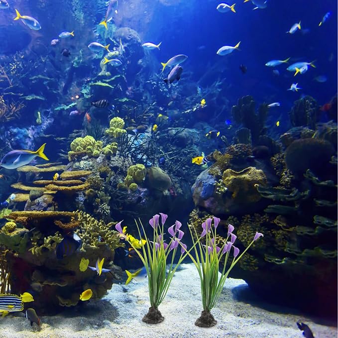iplusmile Decorative Fish Tank Plant 2Pcs Realistic Silk Aquarium Plants for Fish Tank Supplies Aquarium Decor Plastic Water Plants for Home Office