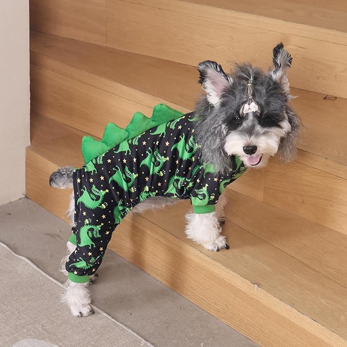 CuteBone Dinosaur Costume Dog Pajamas, Stretchy Spandex Crystal Velvet Sleepwear Coat for Small Dogs, Soft & Warm Pet Outfit Clothes for Cold Weather, Cozy Pullover Design COSP14XS