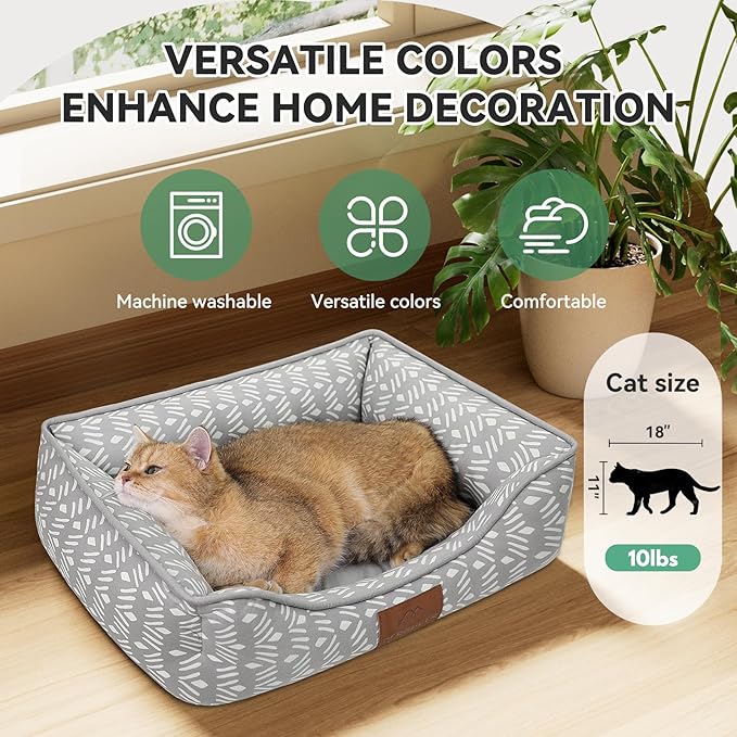 Zerbuger Rectangle Cat Dog Bed for Large Medium Small Pets Indoor Outdoor Machine Washable Sleeping Sofa Non-Slip Bottom Soft Puppy Bed Durable Orthopedic Calming Pet Cuddler (Small, Grey Pattern)