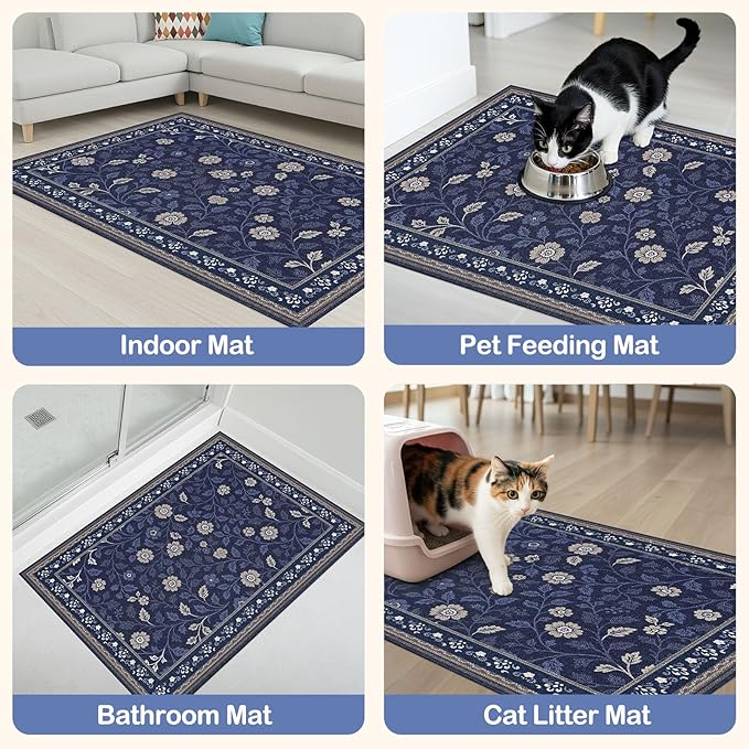 Glittme Cat Litter Mat with Non-Slip Bottom Litter Box Mat 24"X15" Litter Trapping Mat Easy to Clean Washable Cat Food Mat for Kitty,S
