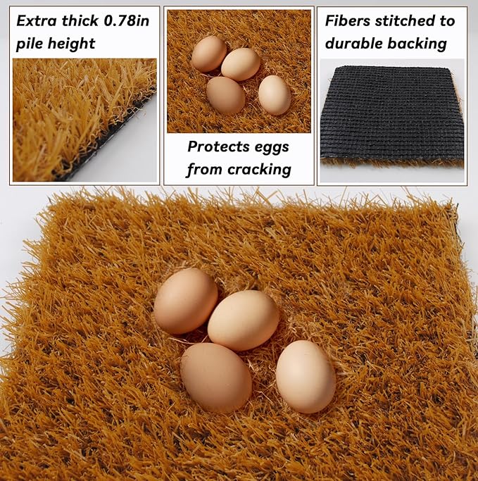 6 Pcs Washable Chicken Nesting Pads,Chickens Nesting Box Pads Chickens Nesting Pads Artificial Grass Rug Reusable Hens Nest Boxes Pad Chicken Coop Bedding for Laying Eggs (12 x 12 x 0.78 Inches)