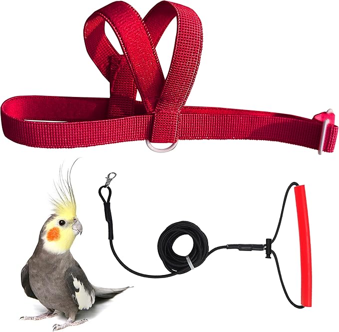 Adjustable Bird Harness with 80 Inch Leash, Outdoor Flying Kit Training Rope for Bird Parrots Cockatiel S Size Weight 70-120 Grams, Burgundy Red