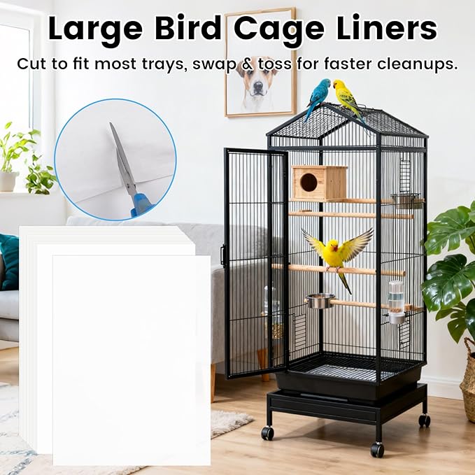 31.5x23.6in Bird Cage Liners - 100 Sheets Pre-Cut Disposable Cage Tray Liners, High Absorbent Non-Woven Pads for Parrots, Cockatiels and Small Animals