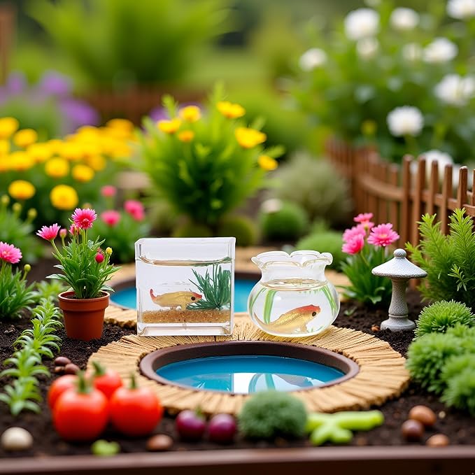 2Pcs 1/12 Scale Accessories Dollhouses Fish Tank，1: 12 Scale Miniature Fish Bowl Miniature Dollhouse Accessories for Garden Scene Decor Desktop Ornaments，Dollhouse Decor，Dollhouse Accessories