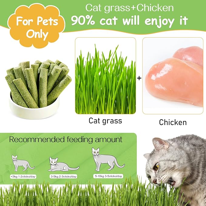 50g Cat Grass Teething Stick, Freezed Drying Cat Grass Sticks Snacks for Cats, Edible Cat Treats for Teeth Cleaning and Hairball Removal