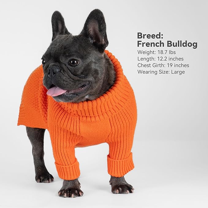 cyeollo Dog Sweater Pullover Turtleneck for Dogs, Classic Knitwear Fall Winter Cold Weather Dog Clothes Warm Pet Apparel Small Medium Large Pet Sweaters, Orange L