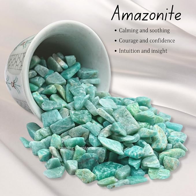 Amazing Gemstone Amazonite 1 lb Bulk AAA+ Gemstone Tumbled Chips Mini Crystal Beads, Undrilled No Holes Wiccan Healing Stones for Home Garden Decor Vases Plants Succulents Cactus Jewelry&Art Project