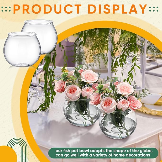 FoldTier 4 Pcs Plastic Fish Bowls 27 Oz Clear Round Vase Centerpieces | Shatterproof Acrylic Fish Bowl Drinks Container, Perfect Parties Wedding Table Decor, Versatile as Floral Vase or Terrarium