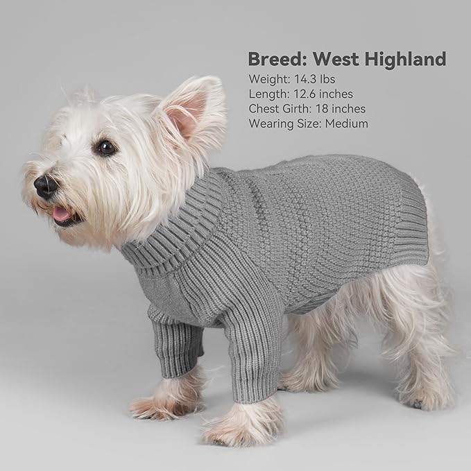 cyeollo Dog Sweater Warm Turtleneck Knitted Sweaters with Long Sleeves Winter Dog Clothes Sweaters for Dogs, Grey L