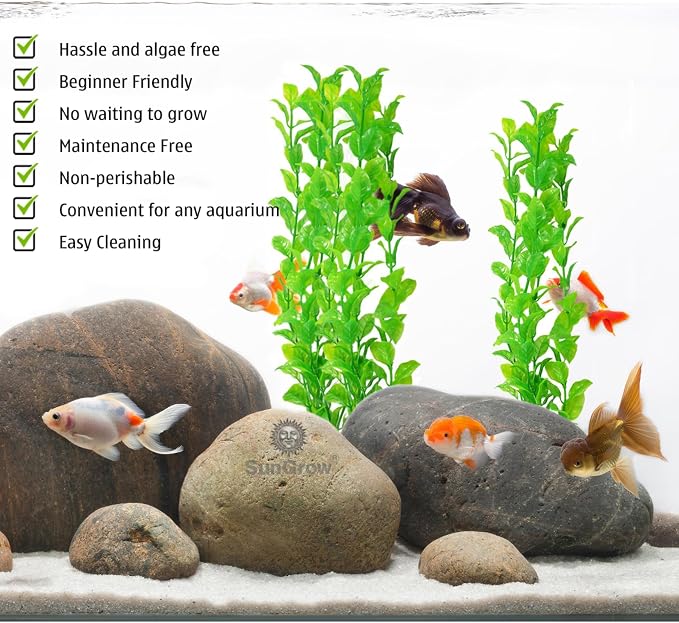 SunGrow Plastic Aquarium Plant Set, Resin Aquarium Decor, Tall Artificial Aquarium Fake Plants, Fish Tank Decorations for Tropical Fish, Plastic Plants for Goldfish, Fish Tank Accessories, 3 Pcs
