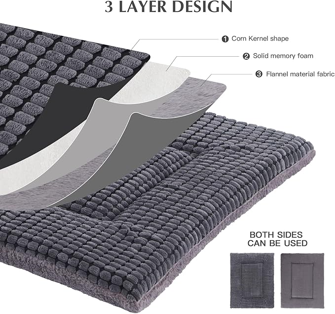 BVAGSS Reversible Dog Crate Pad, Memory Foam Pet Bed Mat, Soft Warm Machine Washable Sleeping Kennel Mattress for Small Medium Large Dogs XH079 (42''x28''x1.6'',Light Grey)