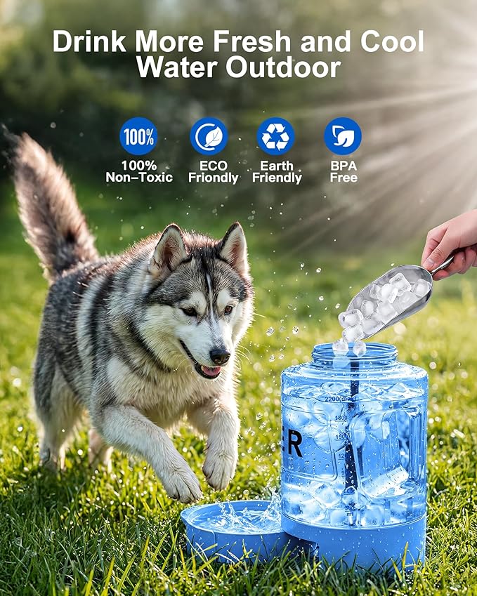77oz Dog Water Dispenser, 2.2L Large Portable Dog Water Bottle with Pull-Out Drinking Bowl, BPA Free Leak-Proof Pet Travel Water Container for Camping, Hiking, Beach, Car Travel Essentials - Blue
